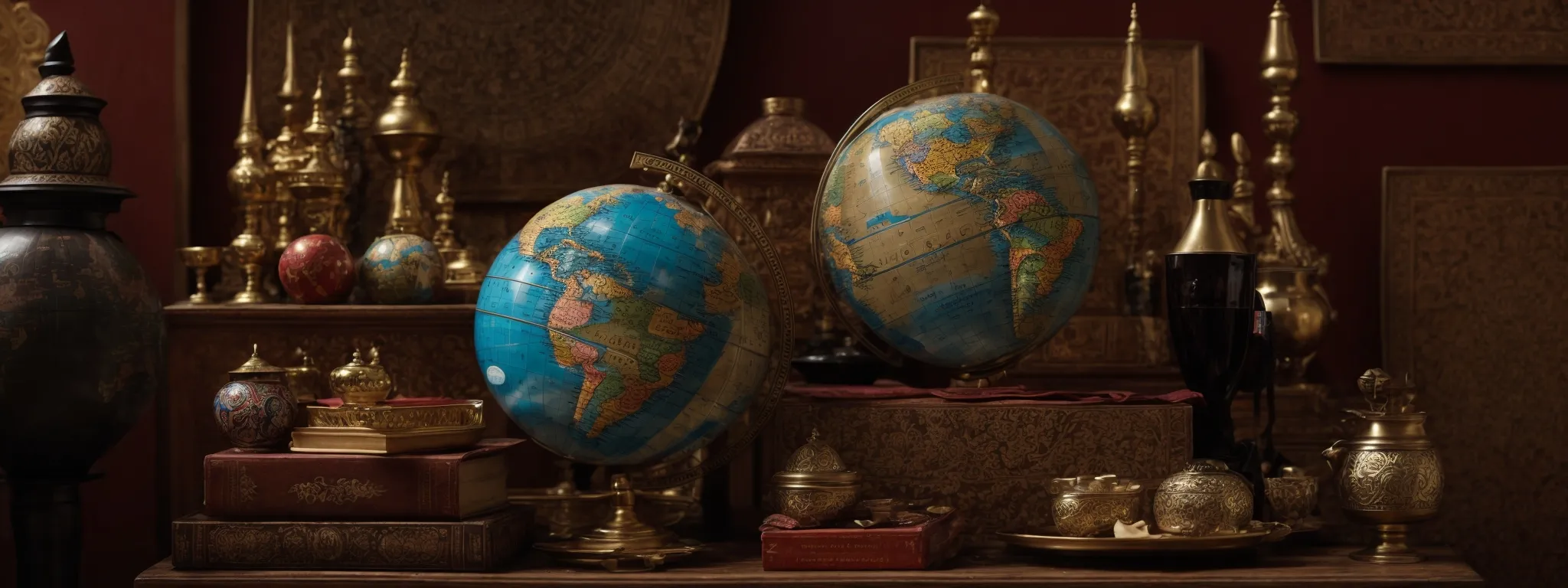 a globe surrounded by various traditional items from different cultures signifies the diversity of international audiences relevant for website optimization.