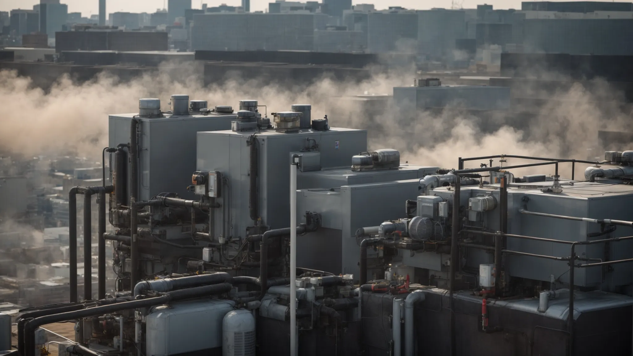 a rooftop with various hvac units and a clear skyline, symbolizing industry presence and connectivity.