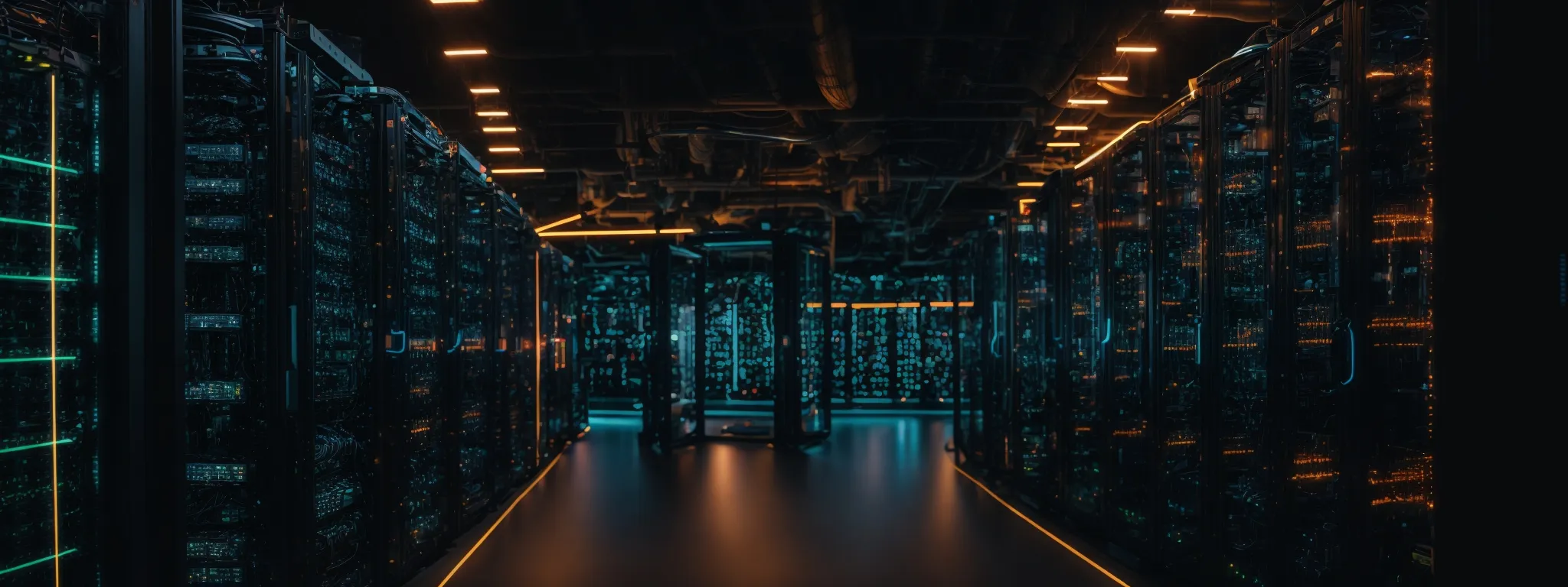 a vast server room with glowing indicators signifying active web services.