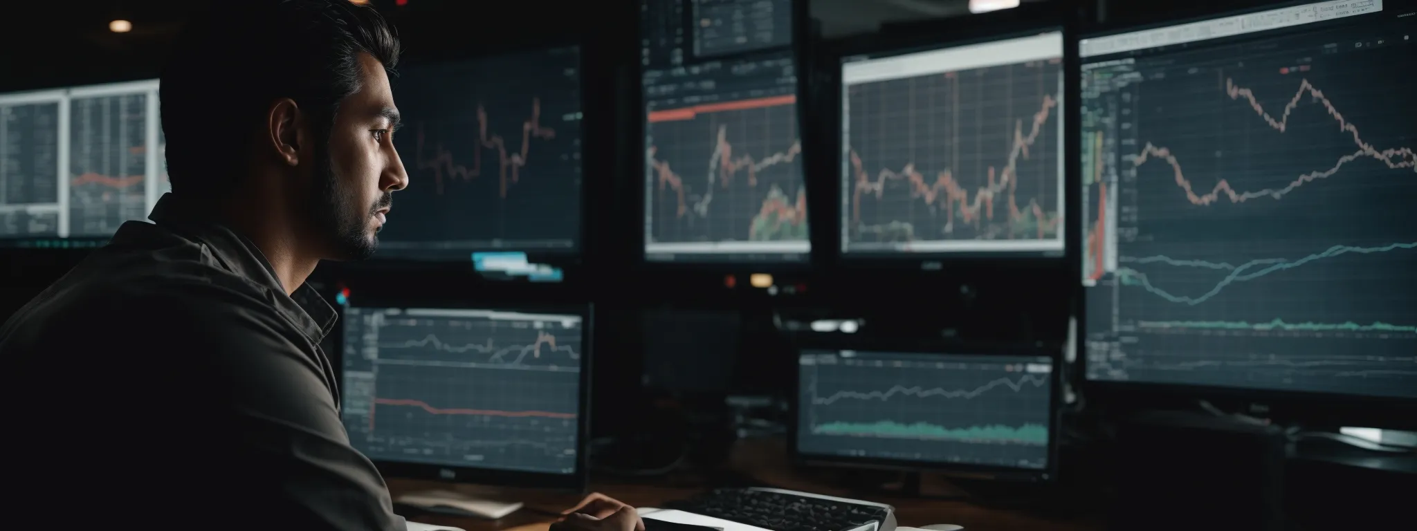 a forward-looking professional stares intently at a computer screen displaying analytical charts, reflecting the future of seo strategy development post-google's tool launch.