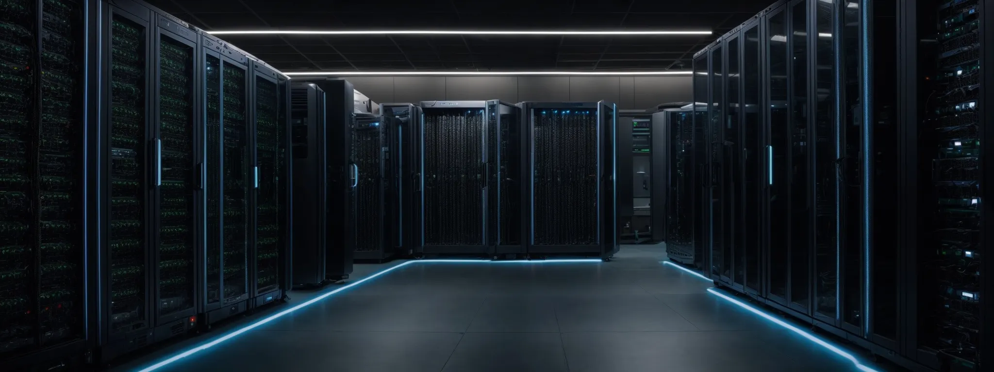 a server room with rows of modern equipment indicating a robust hosting environment.