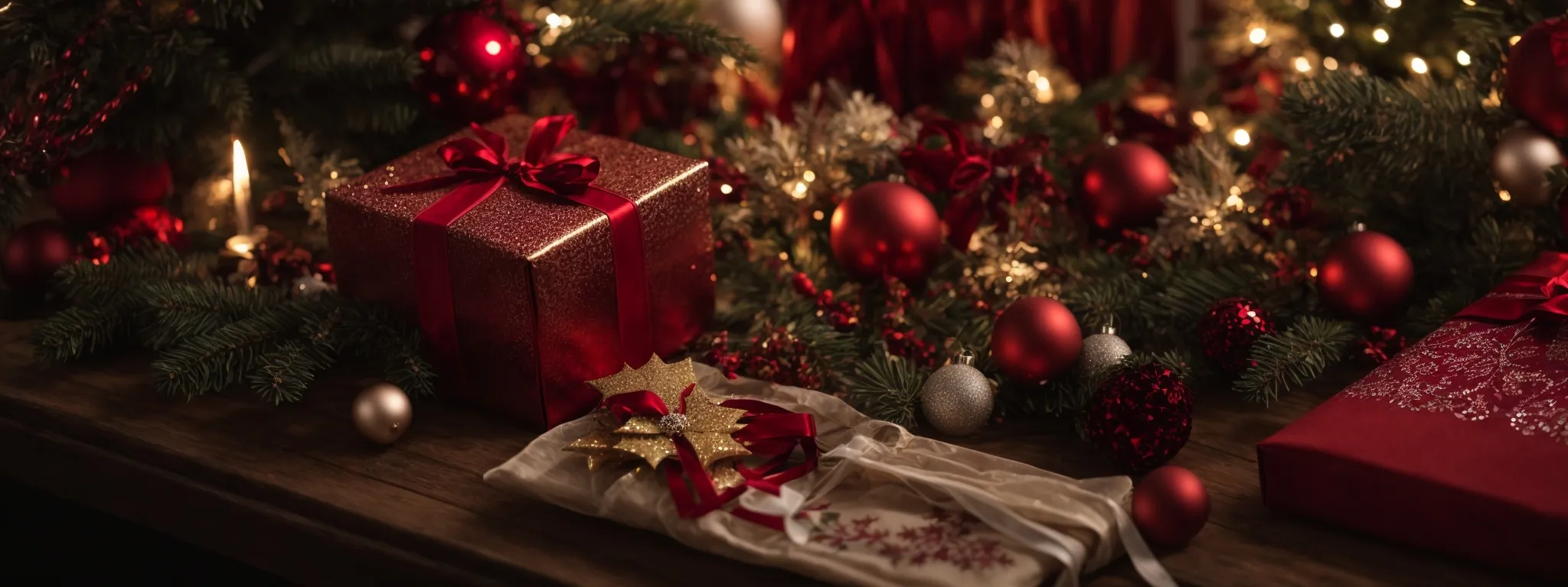 a festive online shopping page displaying holiday decorations and gift suggestions.