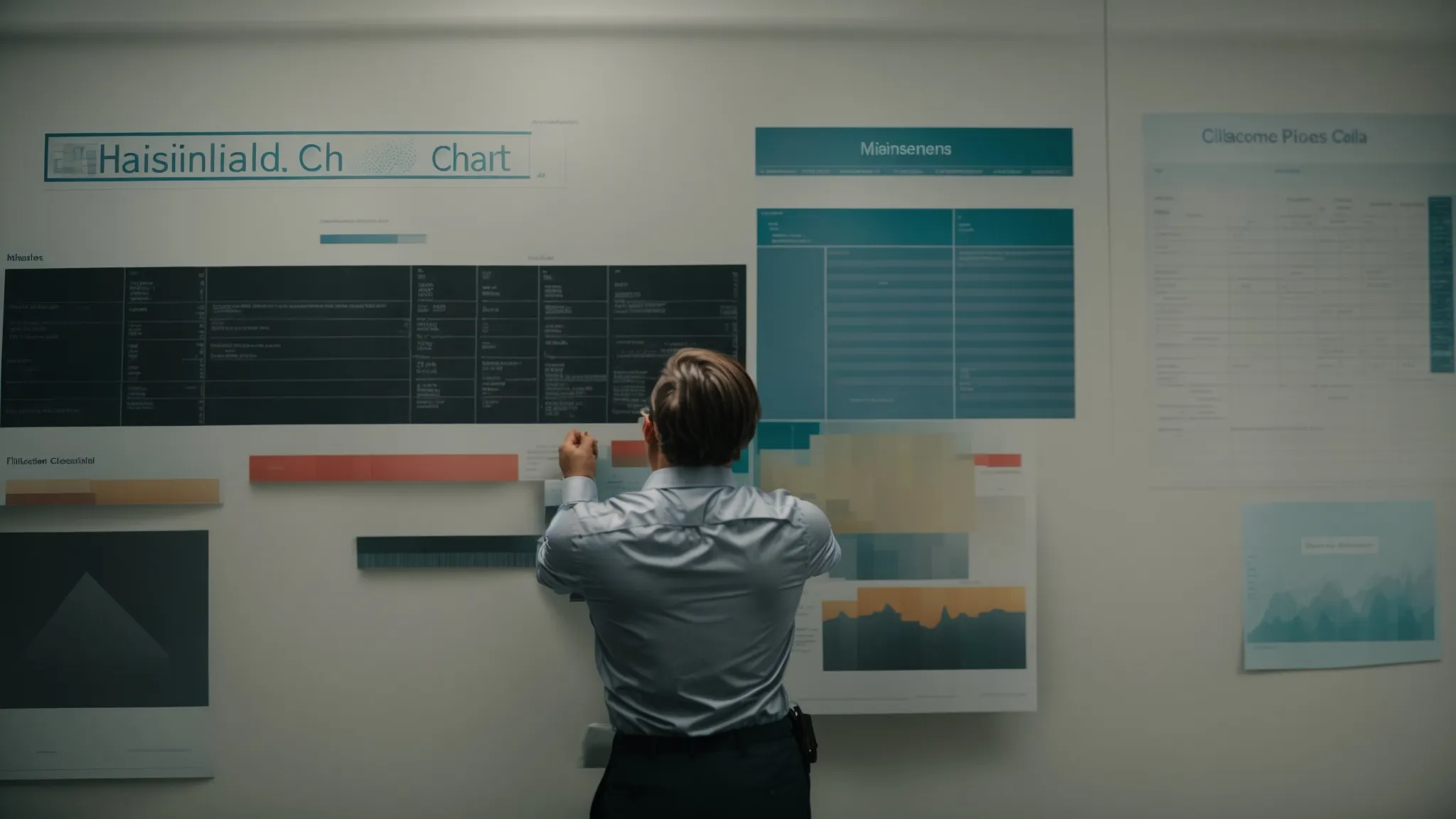 a professional holding a timeline chart with distinct project phases and milestone markers.