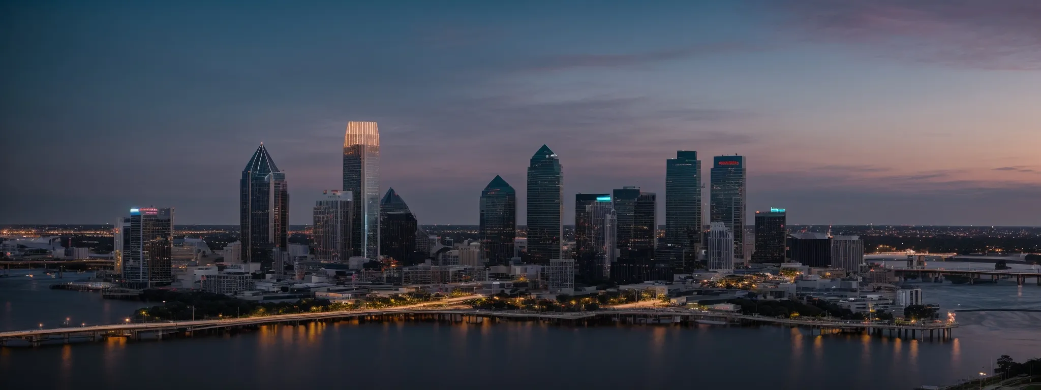 a panoramic view of jacksonville skyline with a glowing outline symbolizing strong web infrastructure.