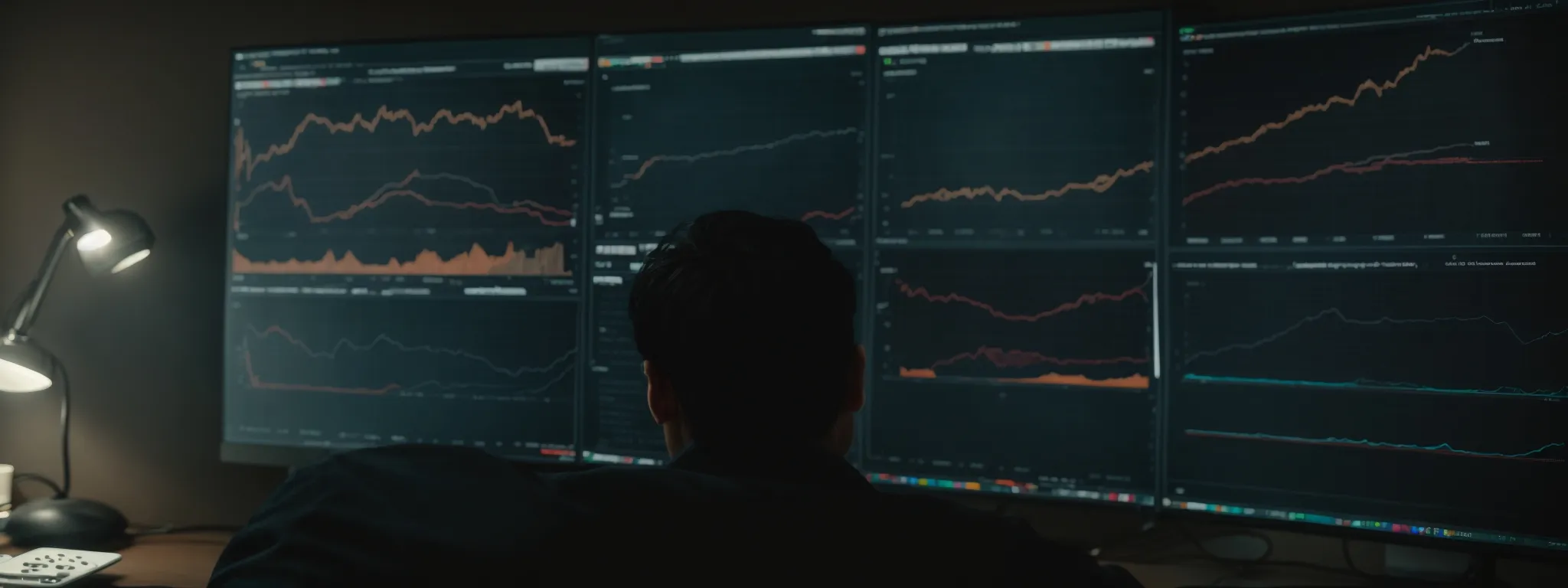 a person sitting in front of a computer screen, analyzing a graph that outlines website traffic trends.