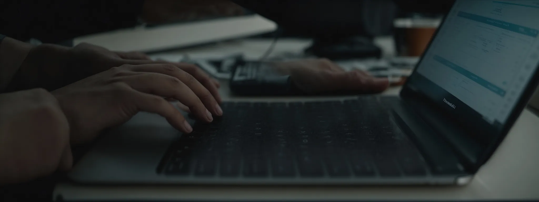 a person typing on a laptop with a clear and organized outline displayed on the screen.