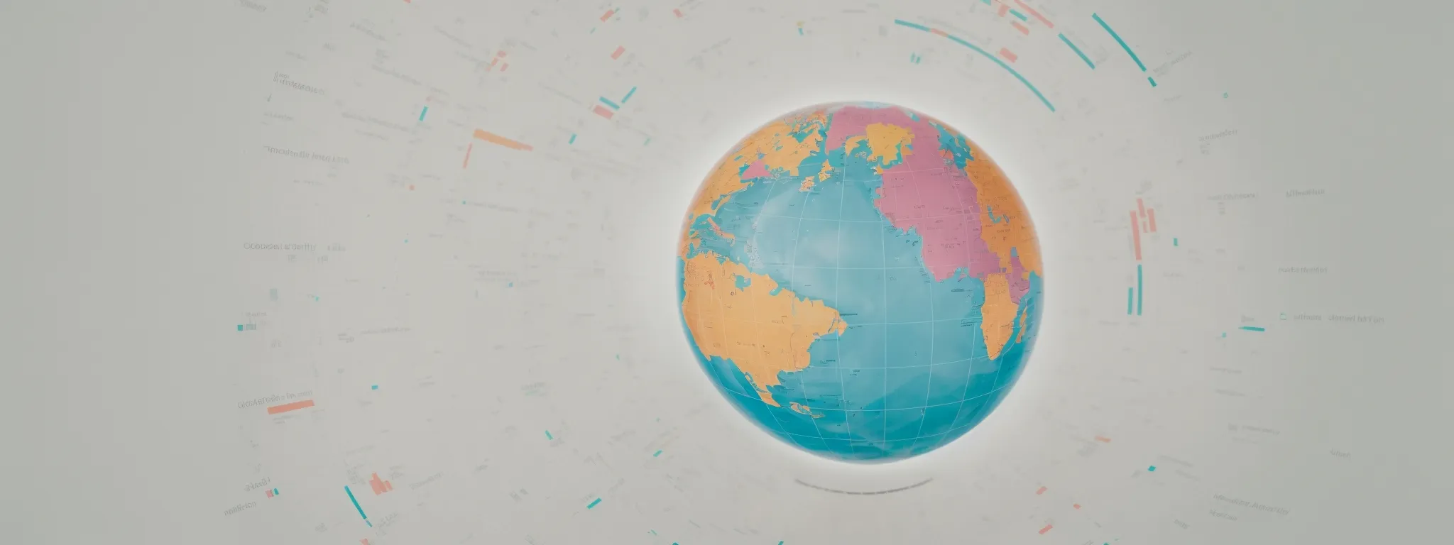 a globe surrounded by various charts and graphs symbolizing global seo metrics.