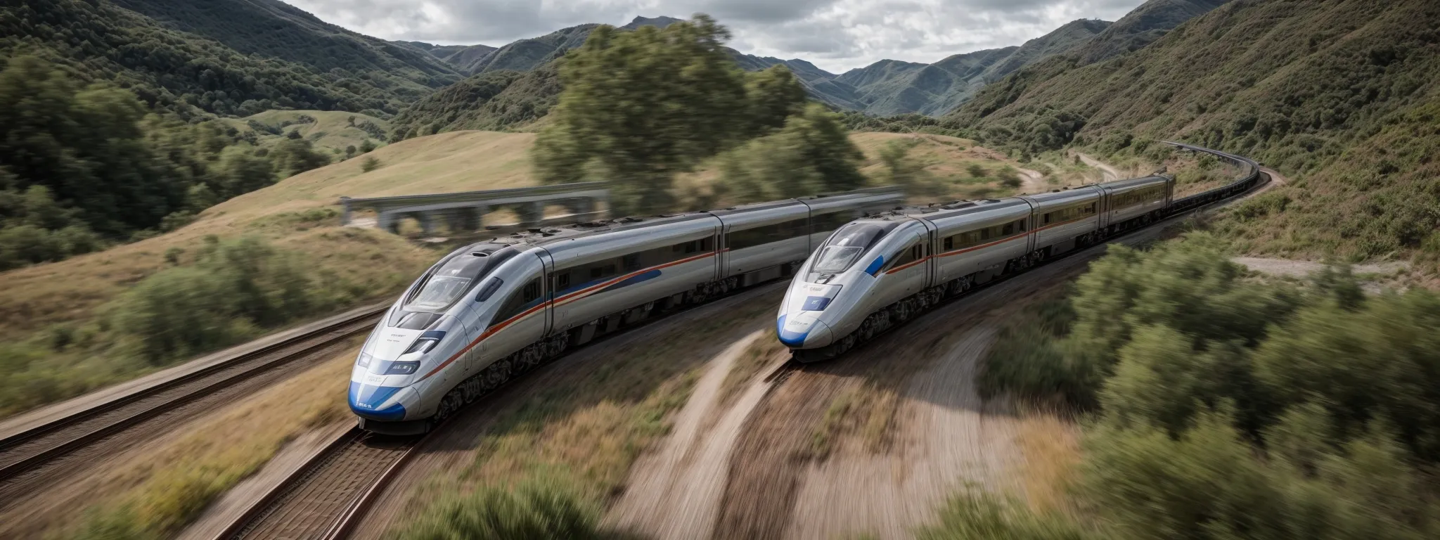 a high-speed train blurs past, symbolizing fast website loading times and streamlined performance.