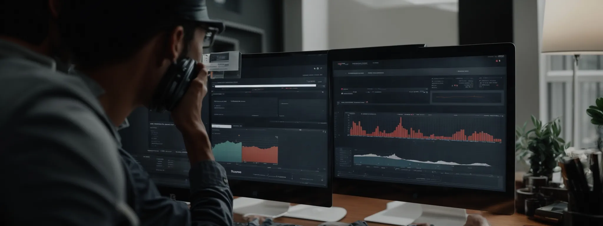 a professional at a computer reviews a website's comprehensive analytics dashboard, reflecting on strategies to increase its e-a-t for seo.