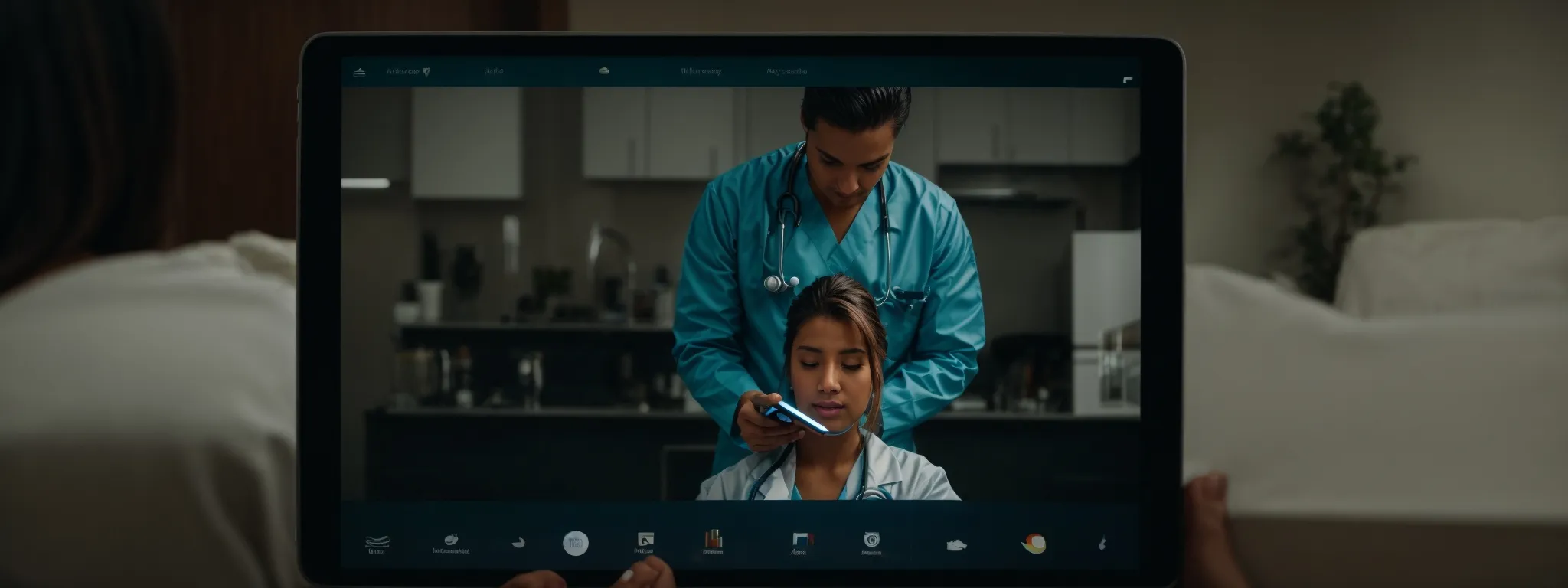 a doctor sharing valuable health advice through a video blog on a tablet screen.