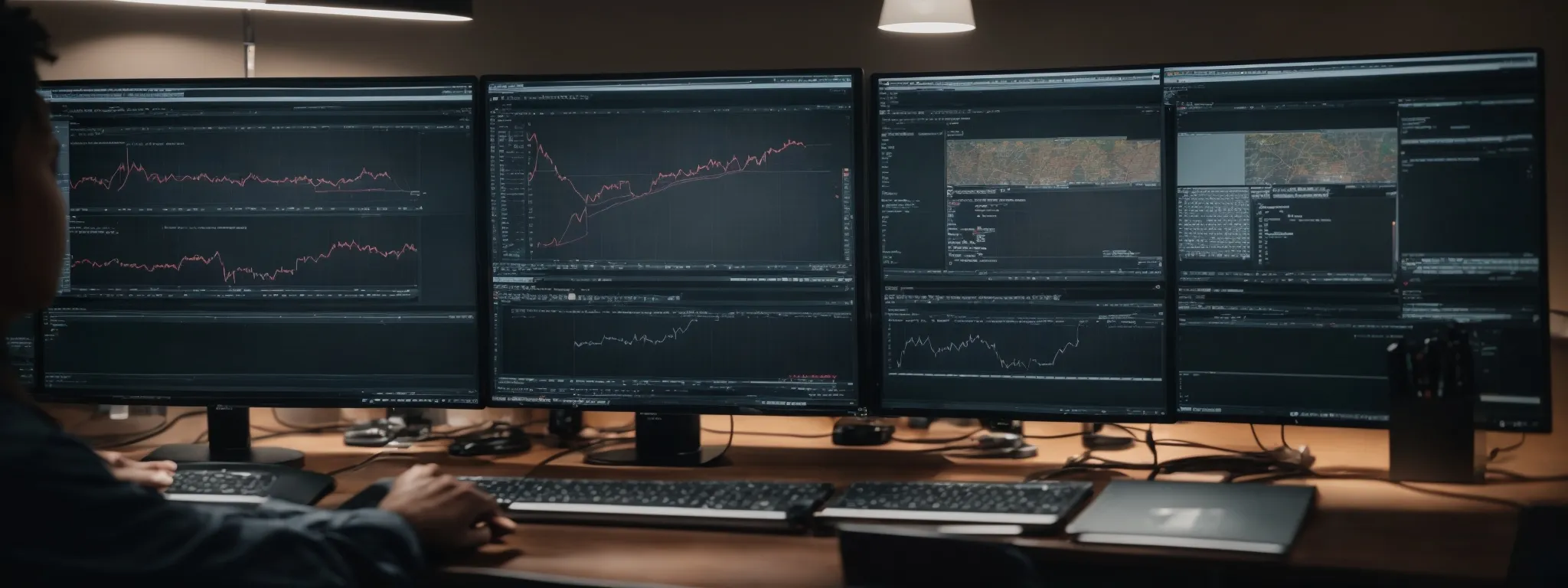  a meticulous marketer scrutinizes two contrasting computer screens, comparing website performance metrics.