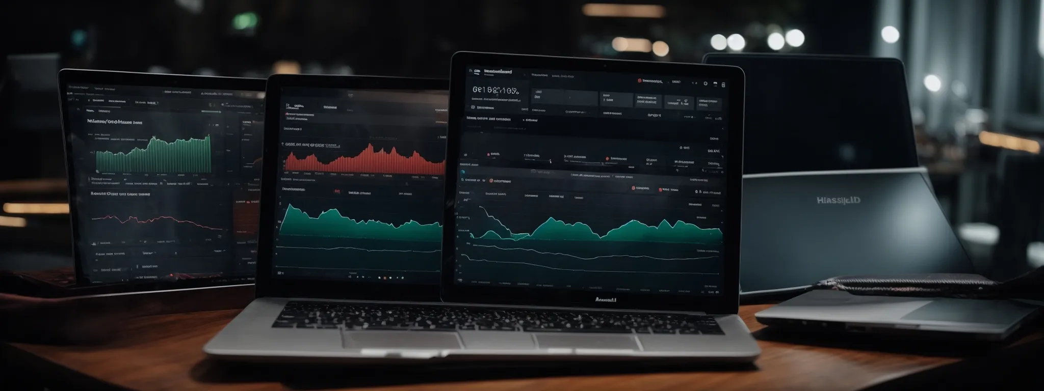a laptop with analytics dashboards open, illustrating growth in traffic and rankings.
