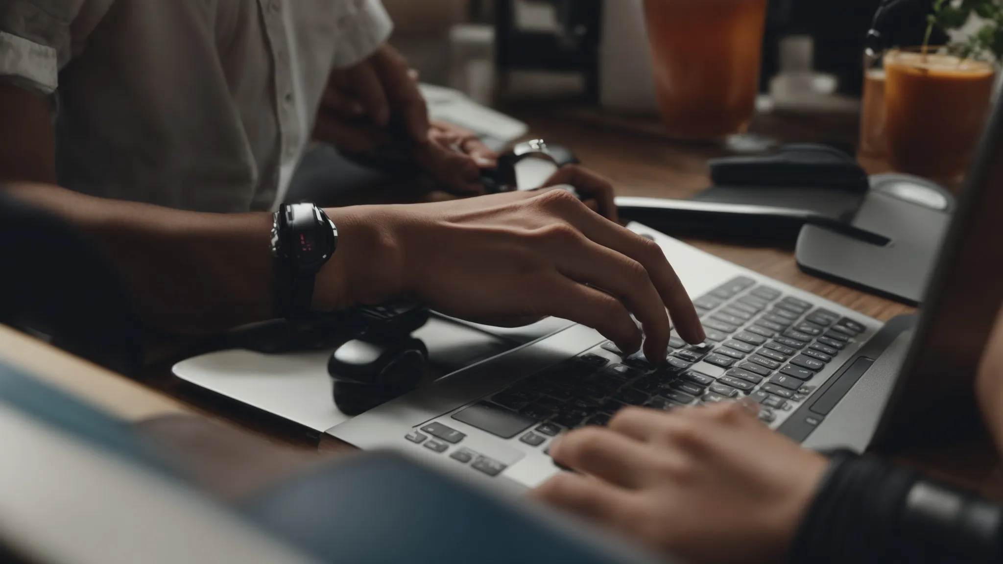 two digital marketers working together on a computer, strategizing over a combined seo and ppc campaign dashboard.