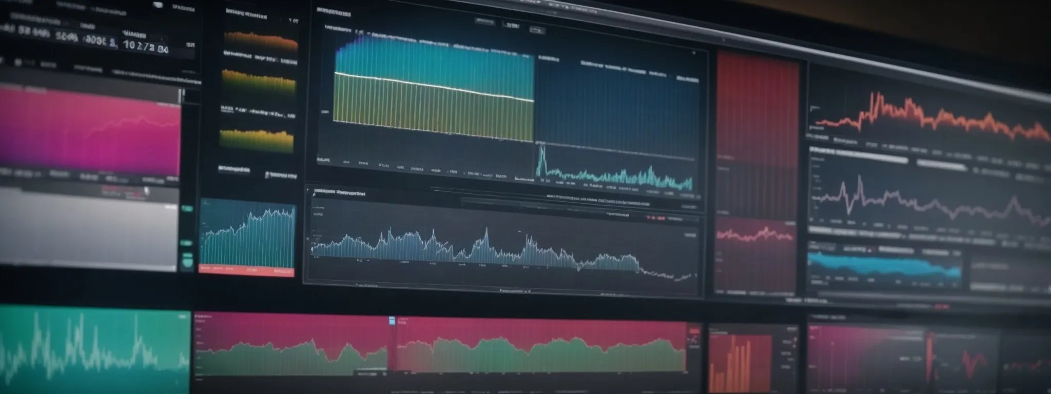 a computer screen displaying colorful analytics graphs and seo tools in use.