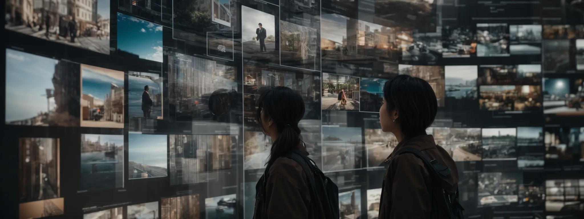 a person gazes at a vast array of images on a digital screen, exploring the interface of a modern visual search platform.
