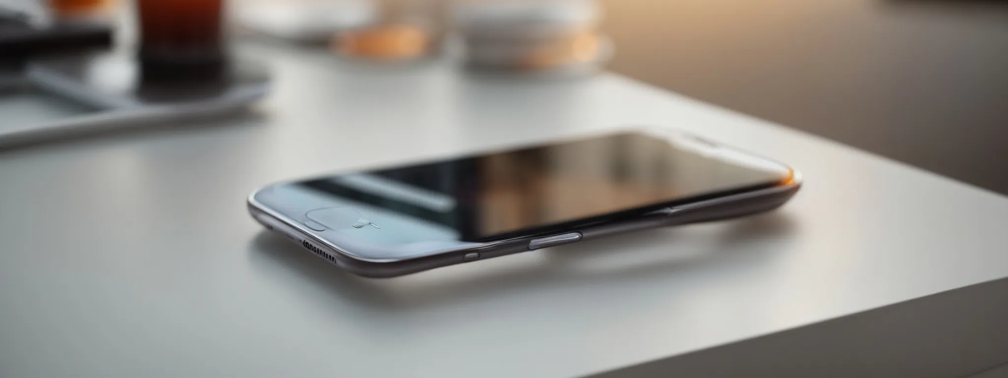 a smartphone resting on a bright, minimalistic desk with a fast-moving blur effect indicating speed.