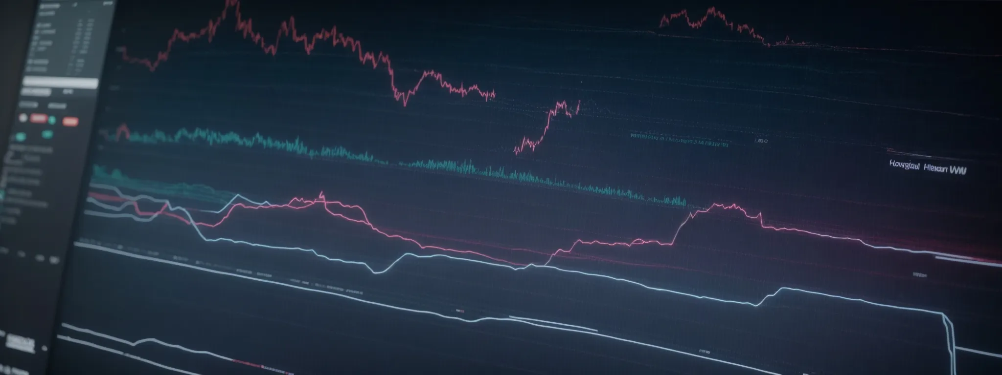 a computer screen displaying fluctuating data charts indicating search engine trends influenced by ai technology.