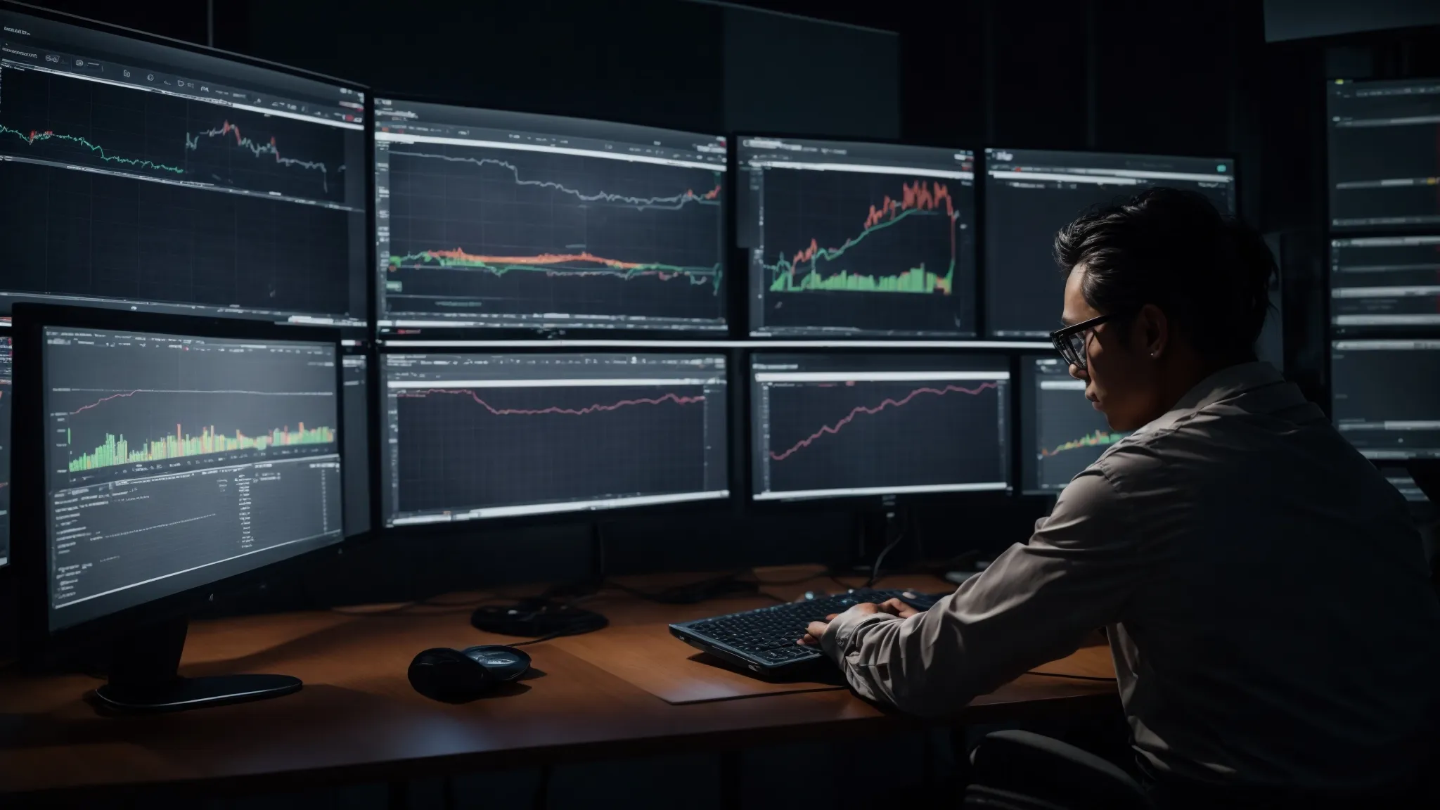 a person analyzing graphs and charts on a computer screen regarding geographic data and market trends.