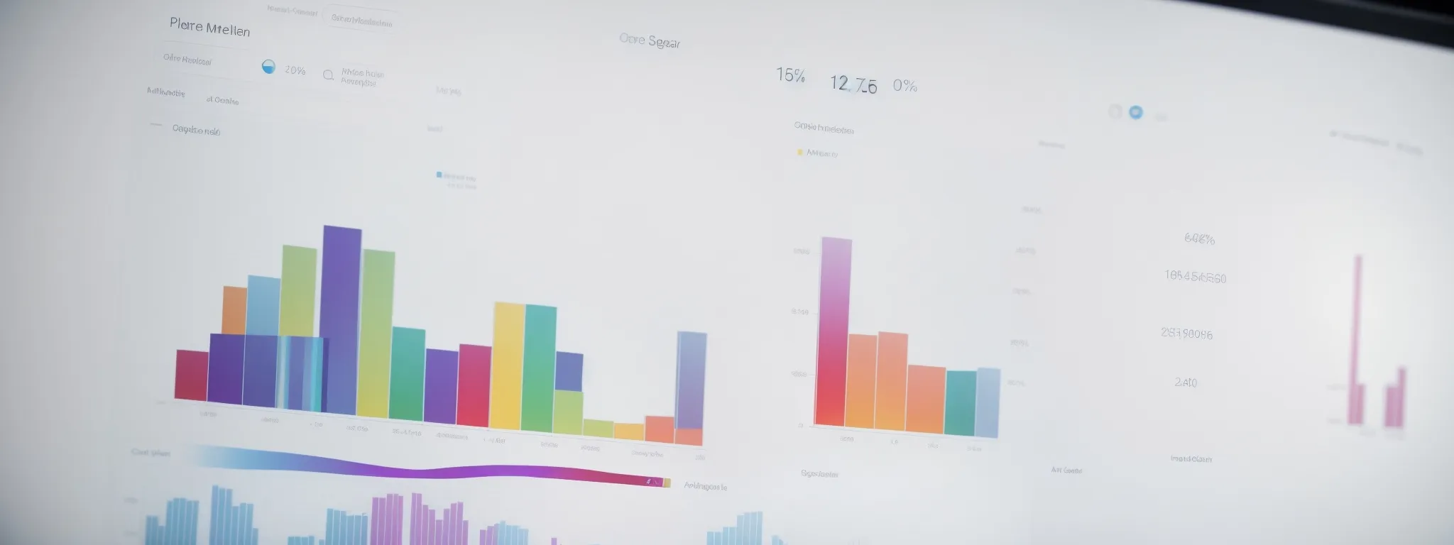 a computer screen displaying a colorful bar graph and a pie chart representing website analytics and search engine optimization metrics.