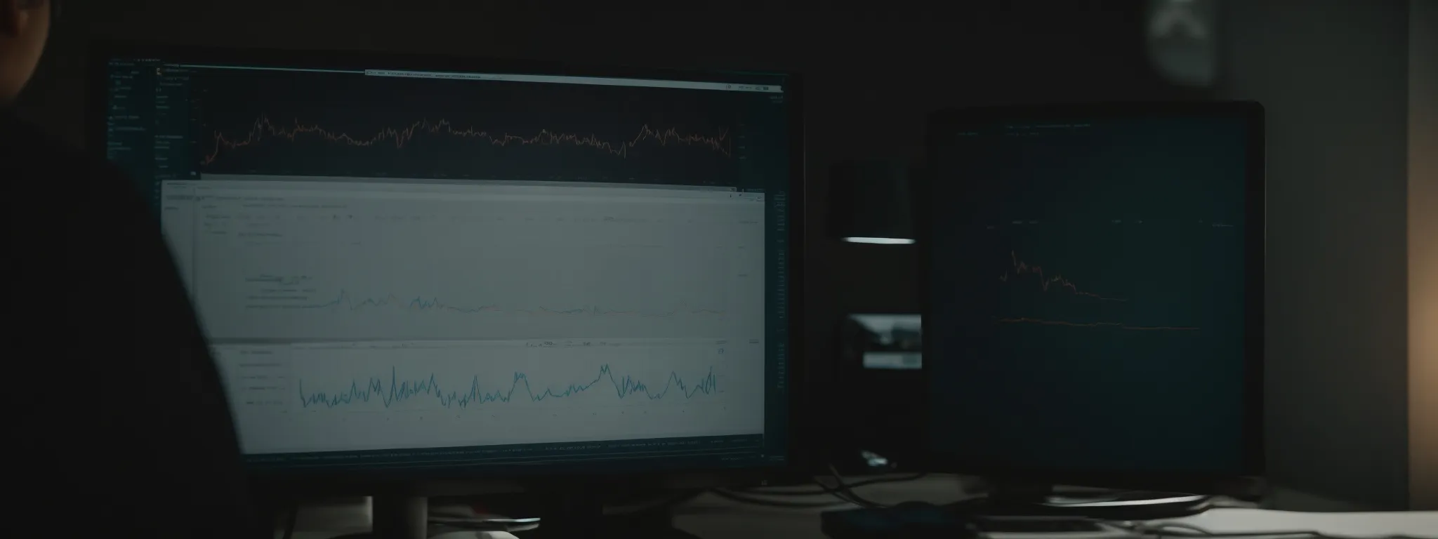 a person analyzing graphs and charts on a computer screen depicting website traffic data.
