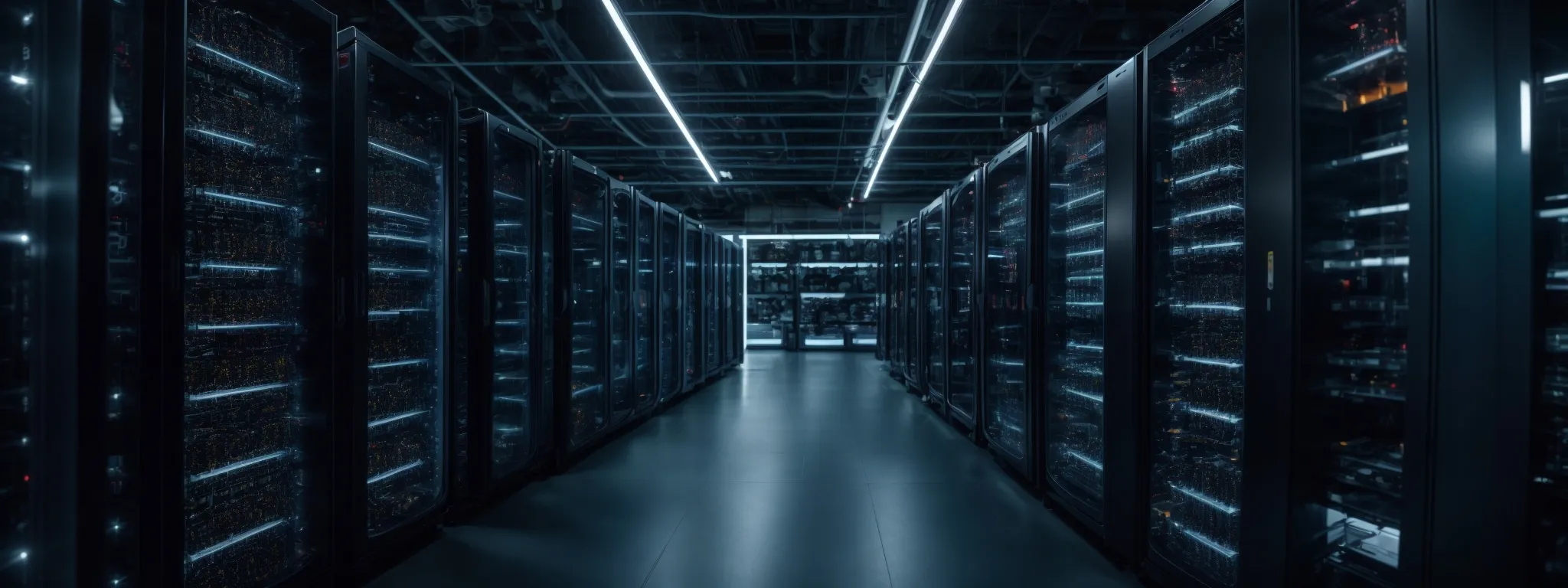 a panoramic view of servers and data centers symbolizing the computational power behind machine learning advancements in search technology.