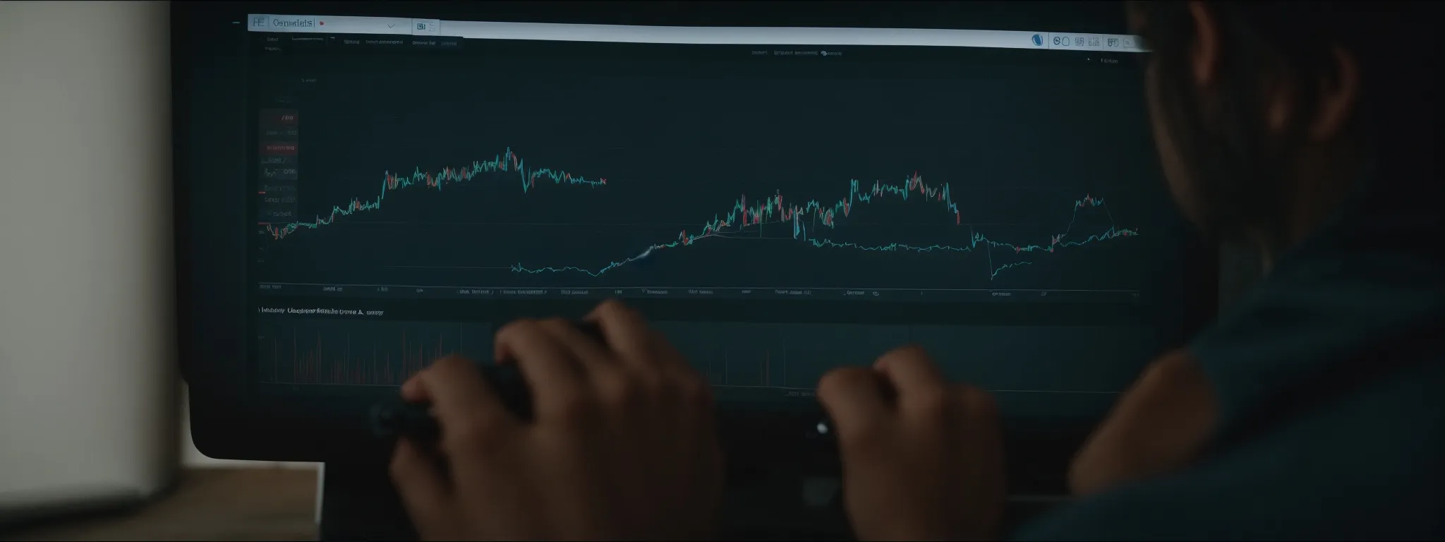 a person reviewing a graph on a computer screen that depicts website traffic trends.