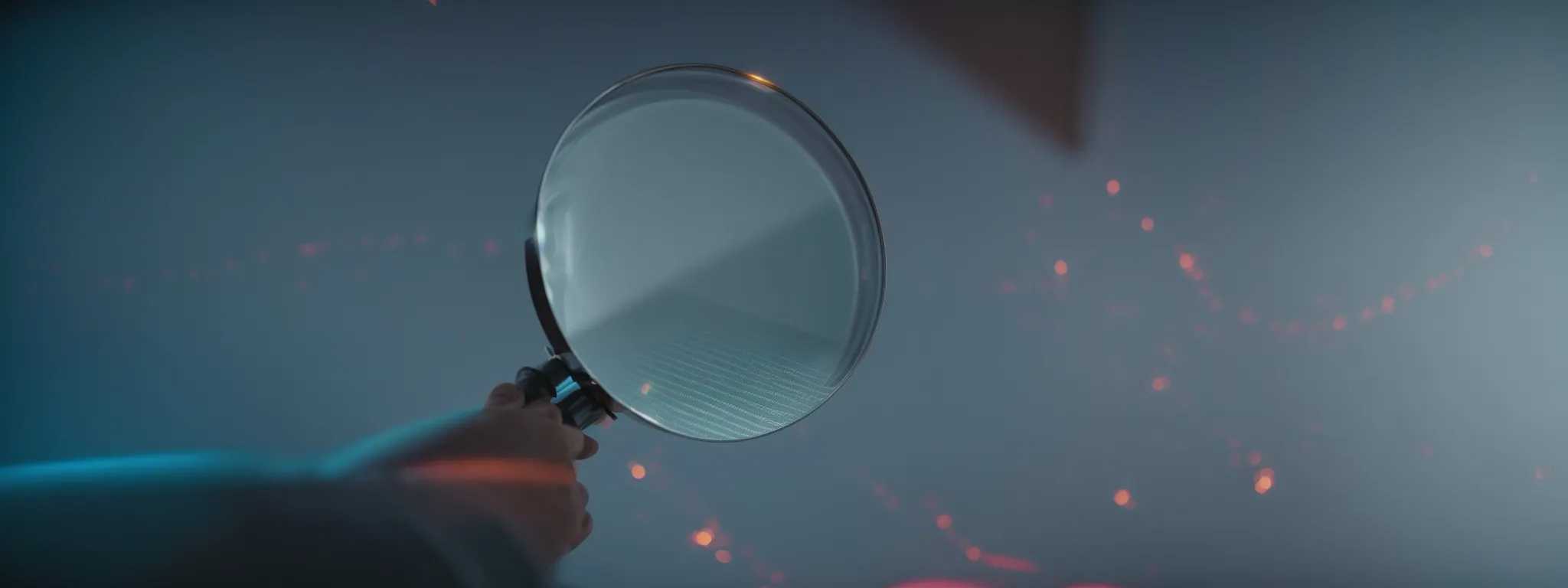 a person examines a large glowing magnifying glass over a 3d graph of website analytics reflecting an increase in visibility and performance.