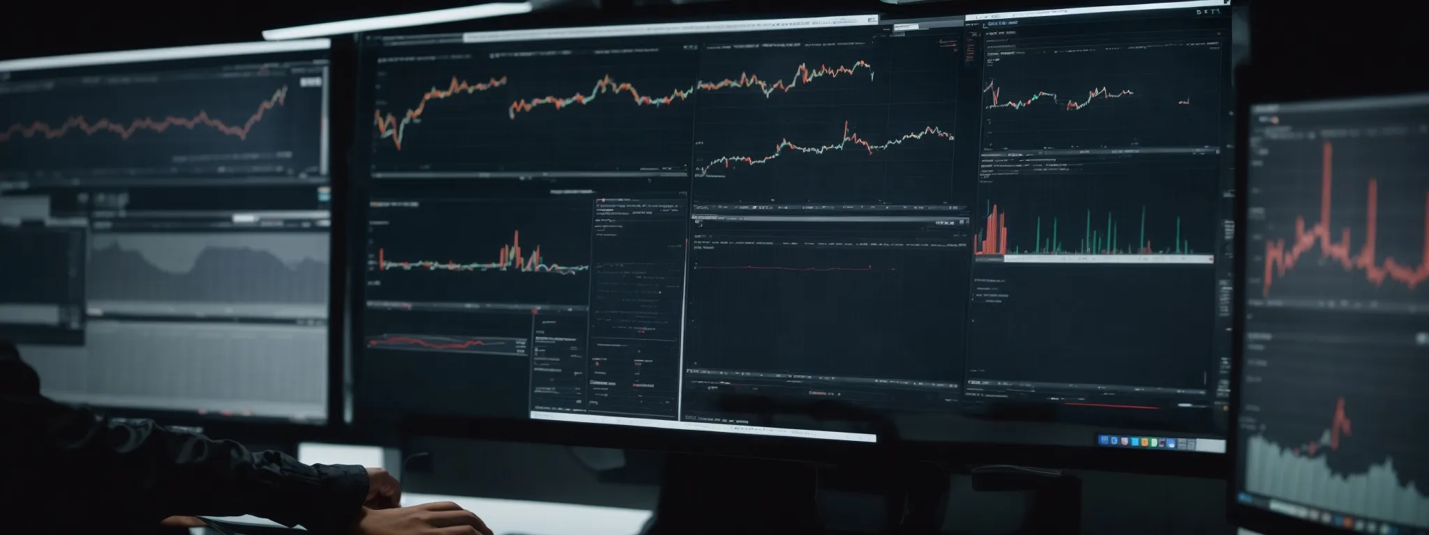 a marketer is analysing graphs and charts on a computer screen, showing the growth of website traffic and social media engagement.