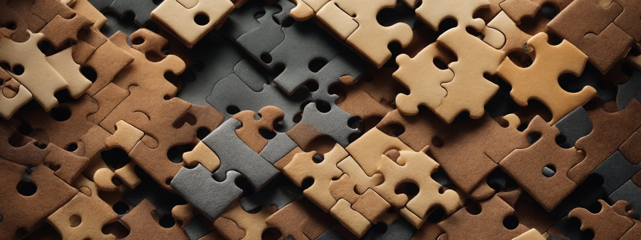a group of diverse websites depicted as puzzle pieces interlocking seamlessly, to symbolize multiple domains connected by structured data strategies.