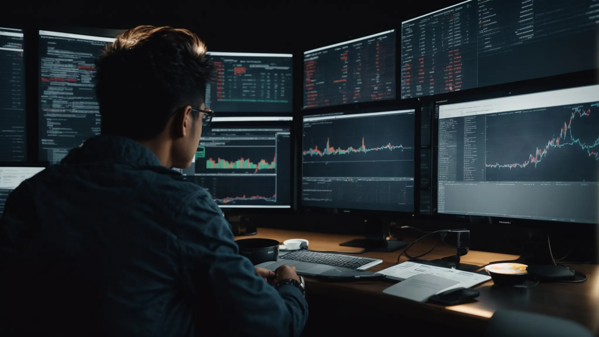 a person analyzing data on a computer screen, reflecting the competitive analysis of search engine rankings.