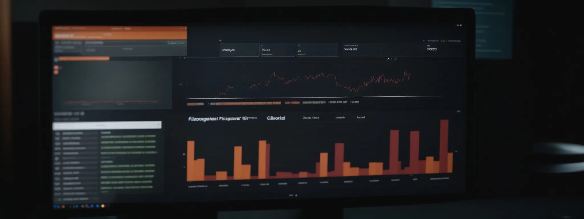 a close-up of a computer screen showing a blogging platform interface with an analytics dashboard in the background.