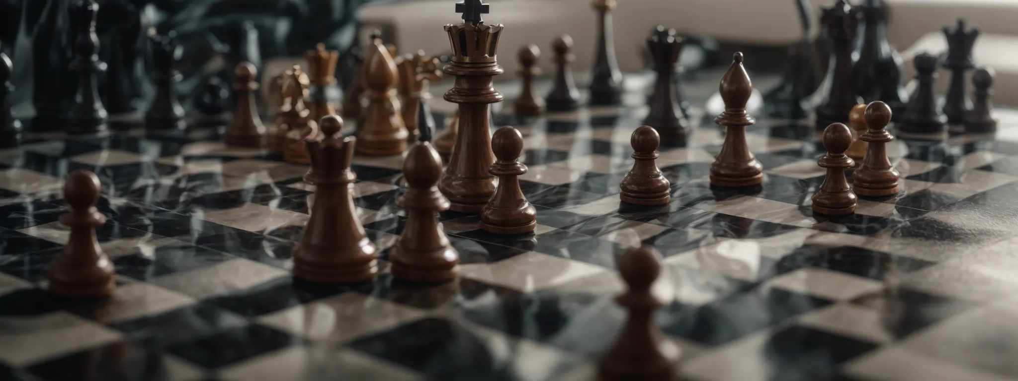 a chessboard with futuristic digital elements represents strategic thinking in the game of seo and cro adaptation.