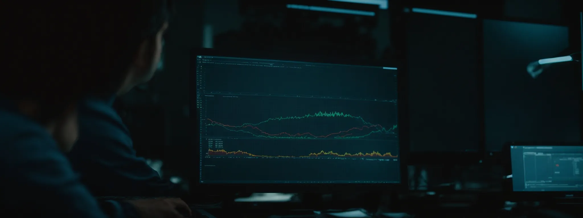 a professional analyzing graphs and charts on a computer screen related to video performance metrics.