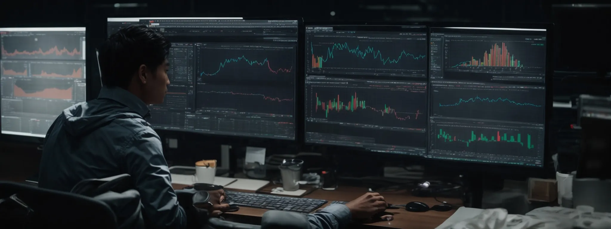 a person analyzing complex data and charts on a computer screen to optimize a website's seo performance.