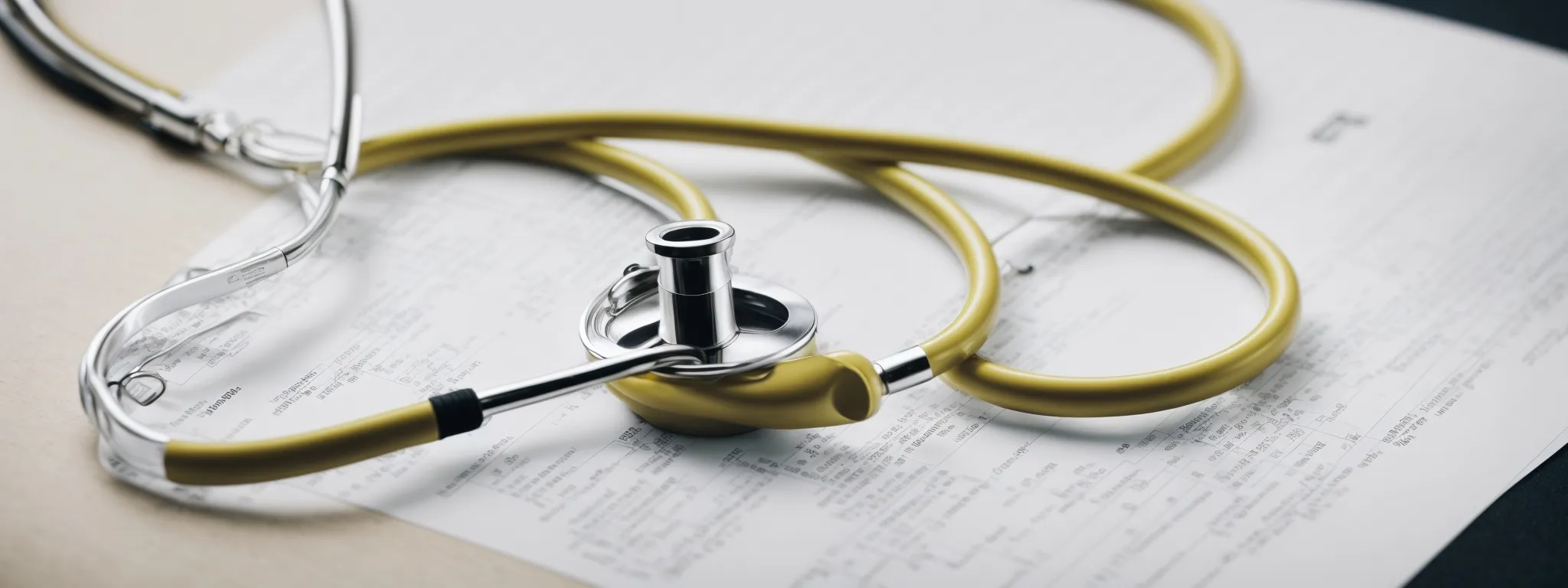 a stethoscope on top of a printed graph highlights the integration of medical and analytic components.