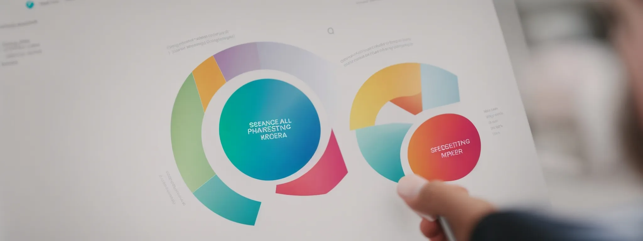 a marketing strategist presents a colorful pie chart highlighting the different search keyword types during a digital marketing seminar. 