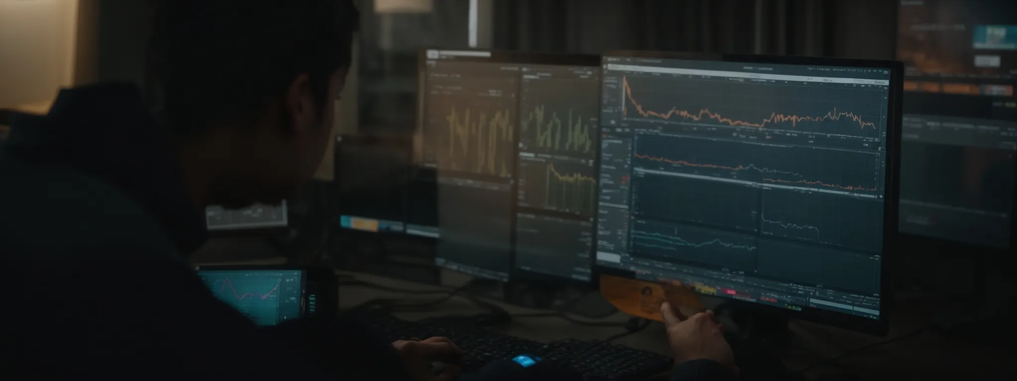 a digital marketer analyzes traffic growth charts on a computer screen.