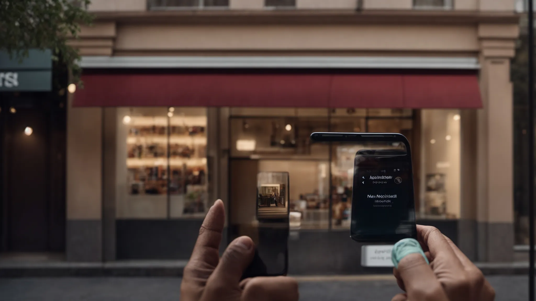 a smartphone receiving a notification as it passes by a store entrance.