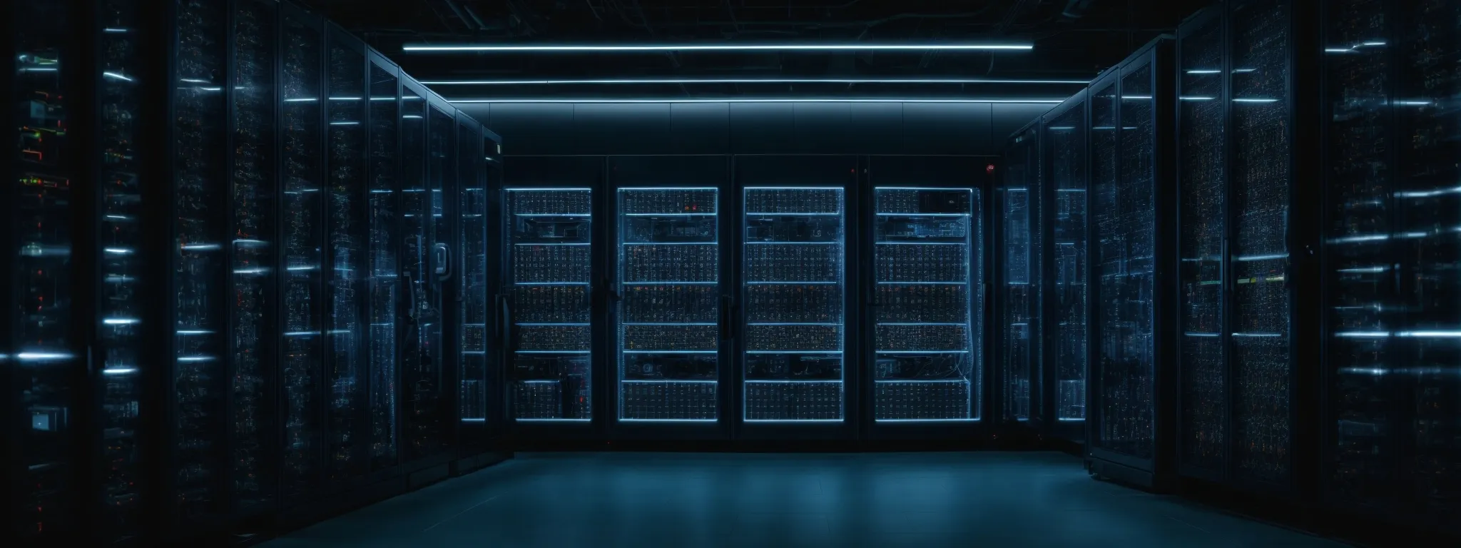 a wide server room aglow with led indicators, symbolizing a digital infrastructure optimized for swift content indexing.