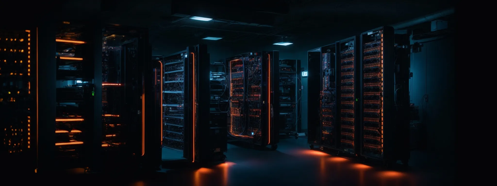 a server room with glowing indicator lights, symbolizing data storage infrastructure for backup and recovery.