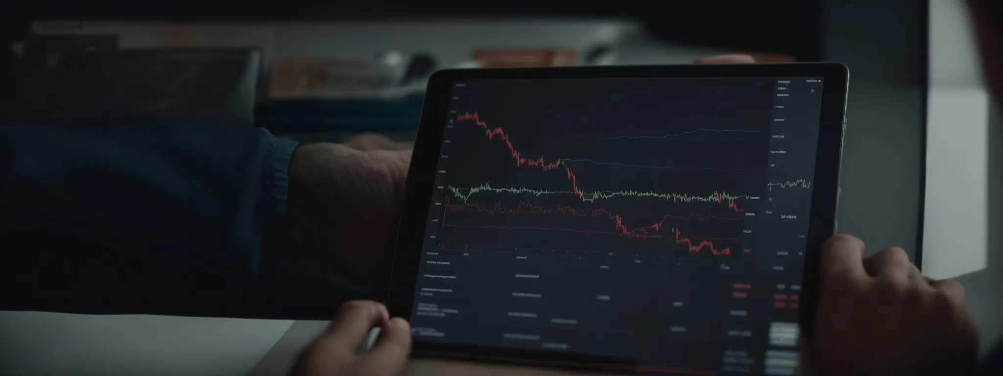 a person contemplating a graph showing the growth trend of investments on a digital tablet.