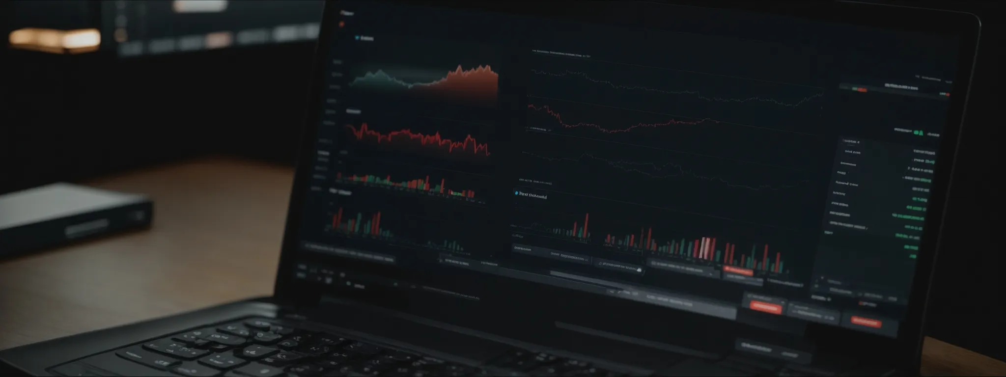 a laptop displaying an analytics dashboard with graphs and location markers on its screen.