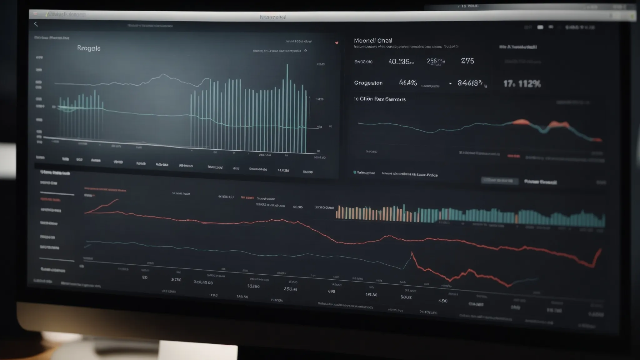 a computer screen displaying graphs and analytics while a user reviews search engine optimization results.