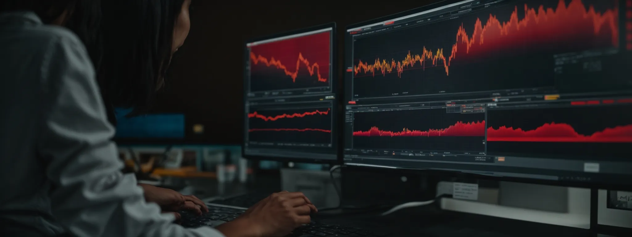 a person browsing through an analytics dashboard on a computer screen, reflecting on website performance data.