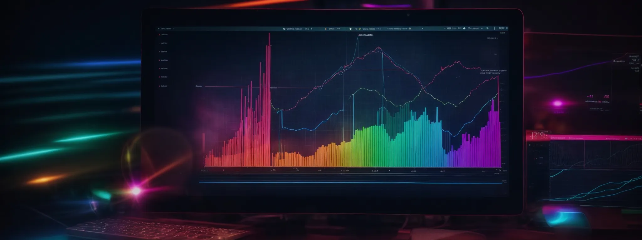 a computer screen displays a colorful graph indicating rising trends, symbolizing the growth and innovation in the seo industry.