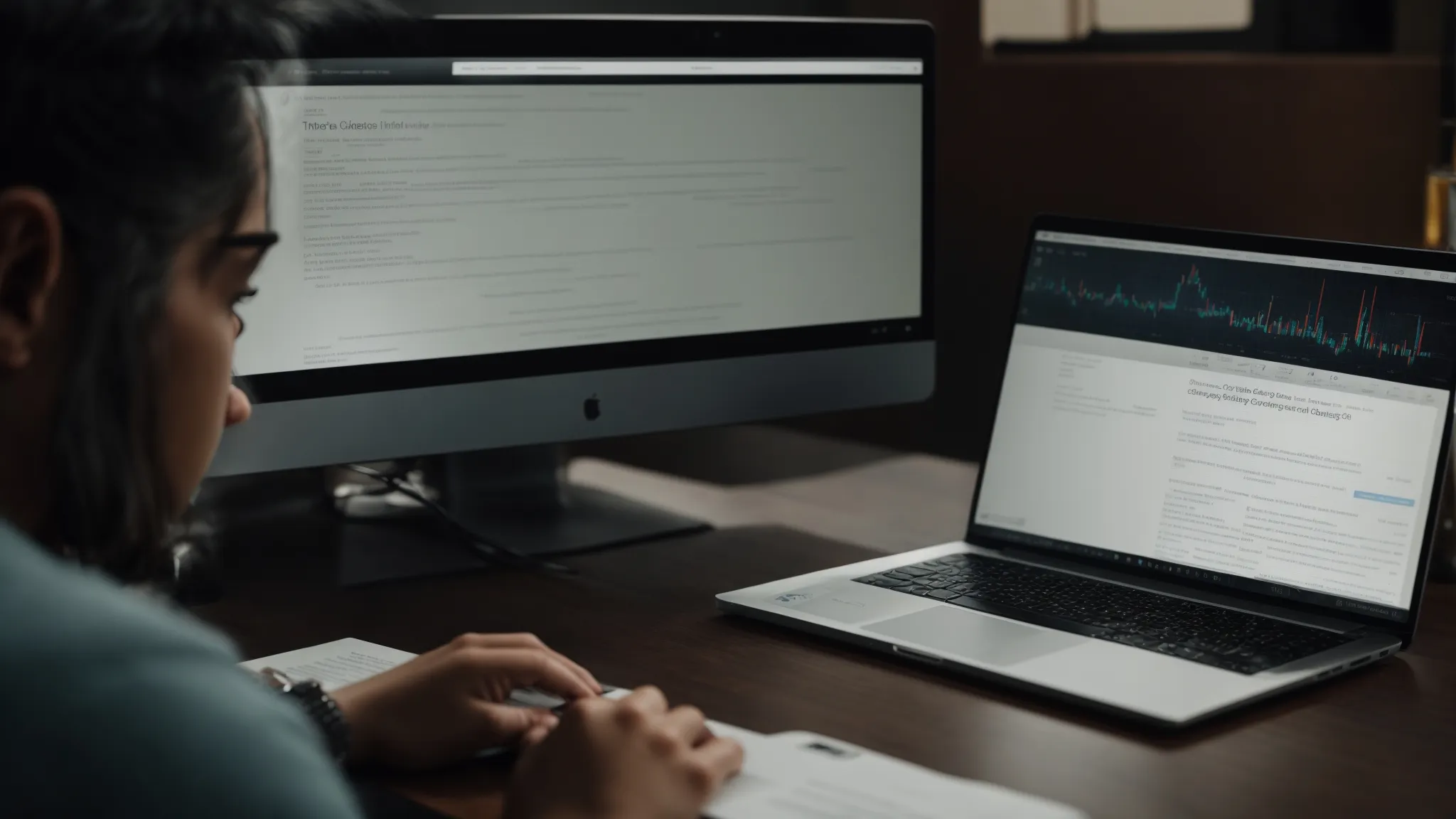 a person thoughtfully examines a computer screen displaying a search engine's results page, symbolizing the intricate decisions involved in seo and whois information strategy.