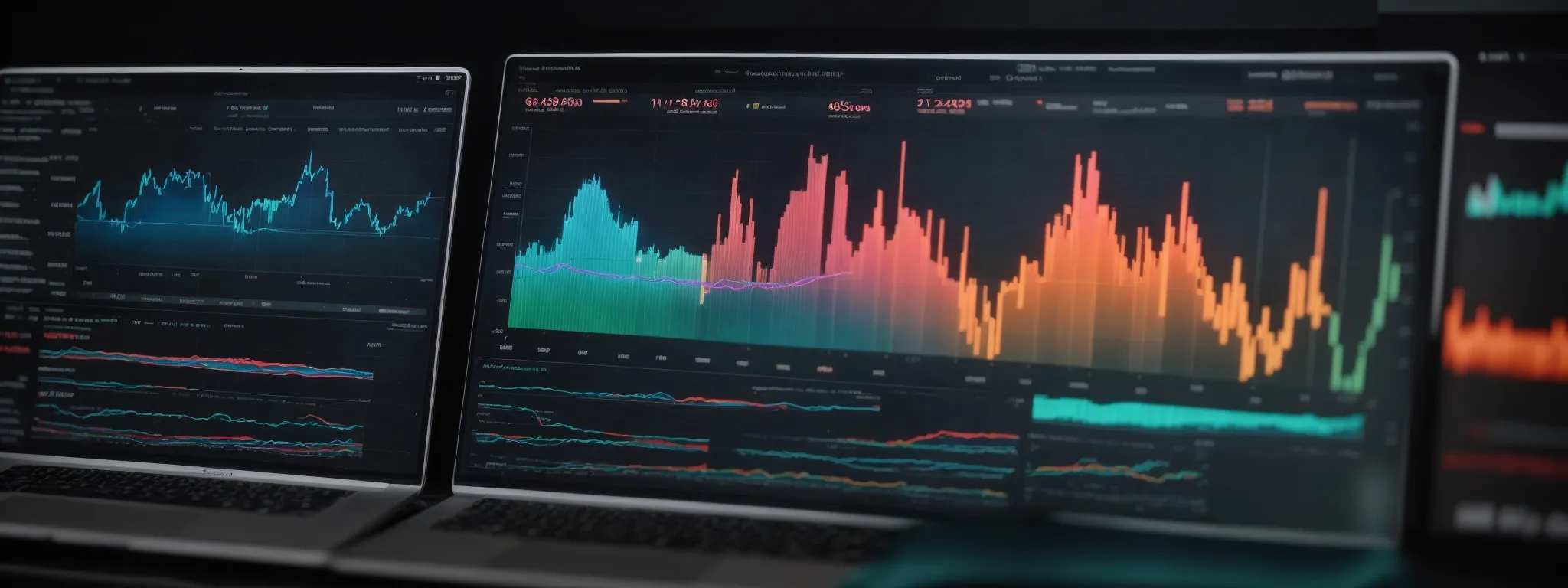 a computer screen displaying colorful graphs and charts related to website performance analytics.