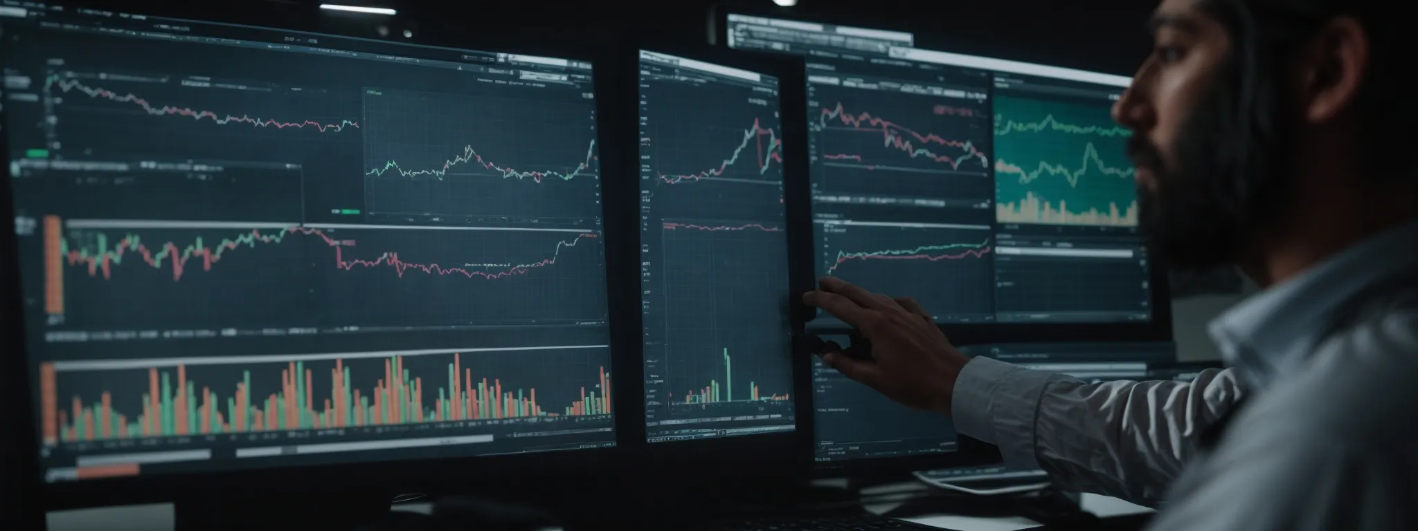 a strategist intently gazes at a computer screen filled with analytics charts, plotting a custom seo roadmap for a business's digital growth.