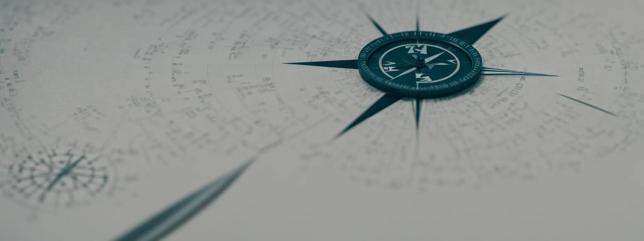 a compass lying atop a webpage blueprint represents the strategic navigation through a website’s content via internal linking.