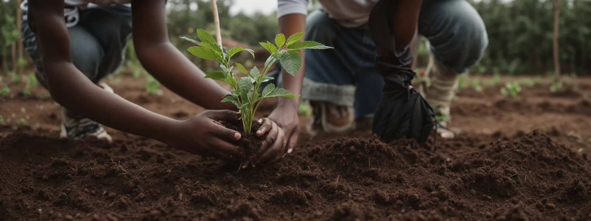 a person planting a sapling in fertile soil, symbolizing the nurturing of long-term seo strategies.